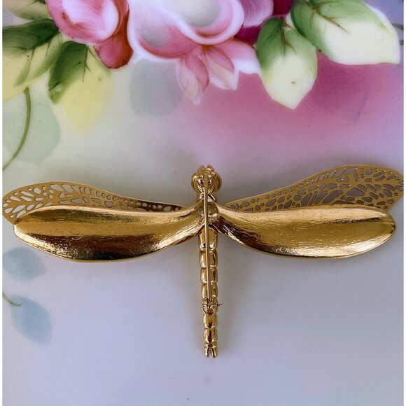 Vintage 1980s Large Peach Dragon Fly Bug Brooch - Picture 11 of 15